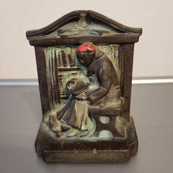 RARE 1920s IRON 1 BOOKEND CATHOLIC POPE LIBRARY BIBLE STUDY STUNNING DETAIL - Picture 1 of 6